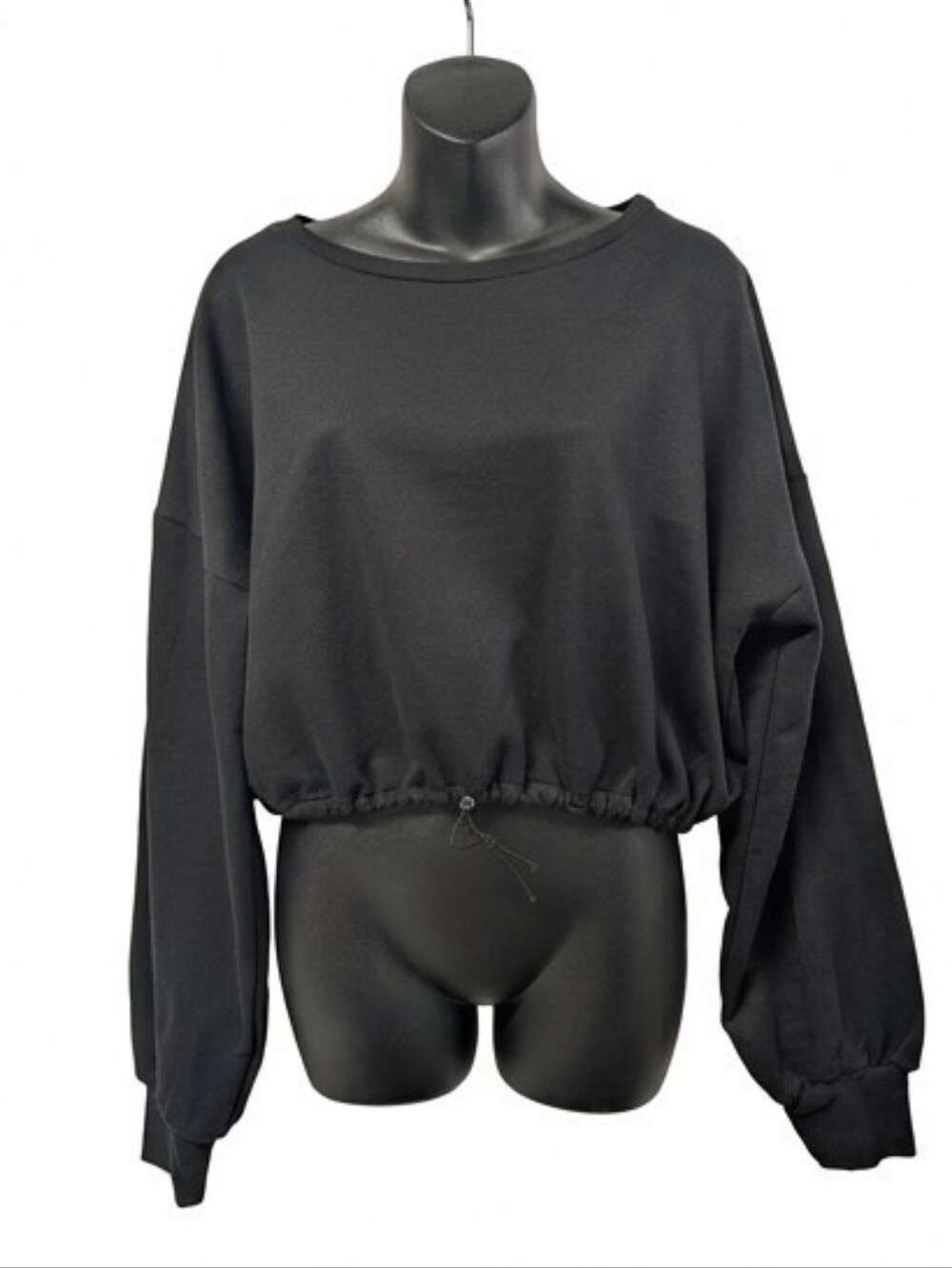 PrettyLittleThing Black Cinch Drawstring Hem Cropped Sweatshirt US 12 Large NWT